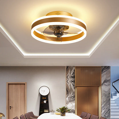 Modern Round Flush Mount Ceiling Fan with LED Light