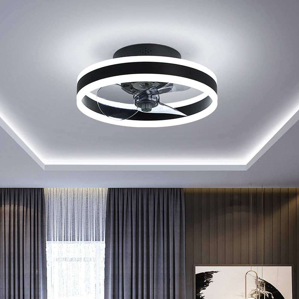 Modern Round Flush Mount Ceiling Fan with LED Light