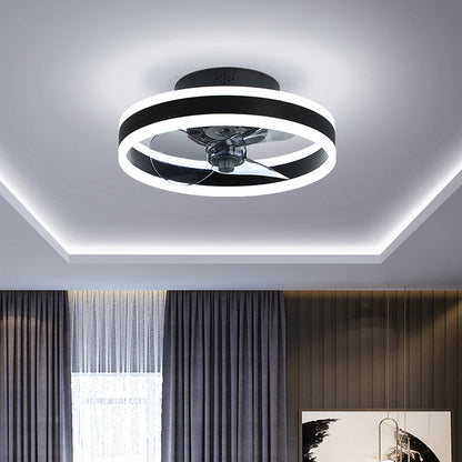 Modern Round Flush Mount Ceiling Fan with LED Light