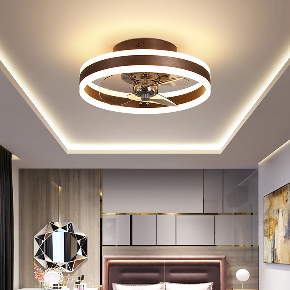 Modern Round Flush Mount Ceiling Fan with LED Light