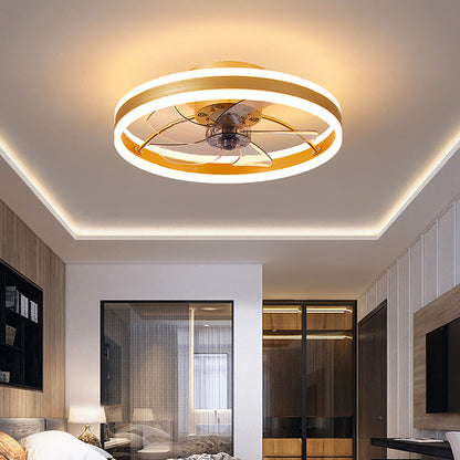 Modern Round Flush Mount Ceiling Fan with LED Light