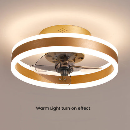Modern Round Flush Mount Ceiling Fan with LED Light