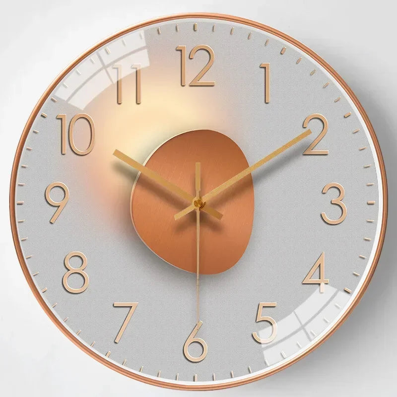 Modern Round Wall Clock with Silent Quartz Movement and Decorative Dial Design