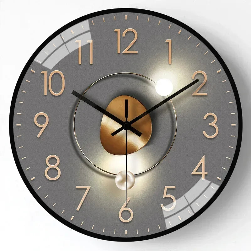 Modern Round Wall Clock with Silent Quartz Movement and Decorative Dial Design