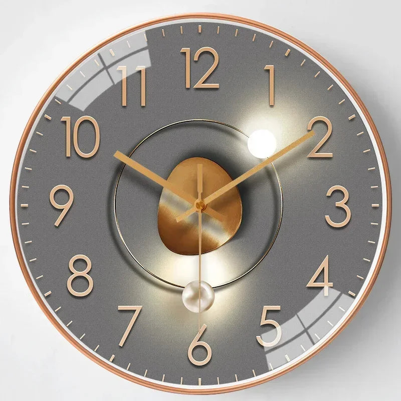 Modern Round Wall Clock with Silent Quartz Movement and Decorative Dial Design