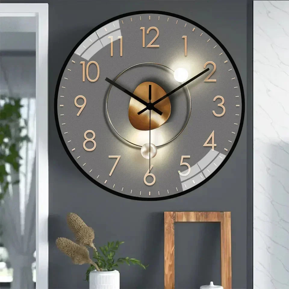 Modern Round Wall Clock with Silent Quartz Movement and Decorative Dial Design