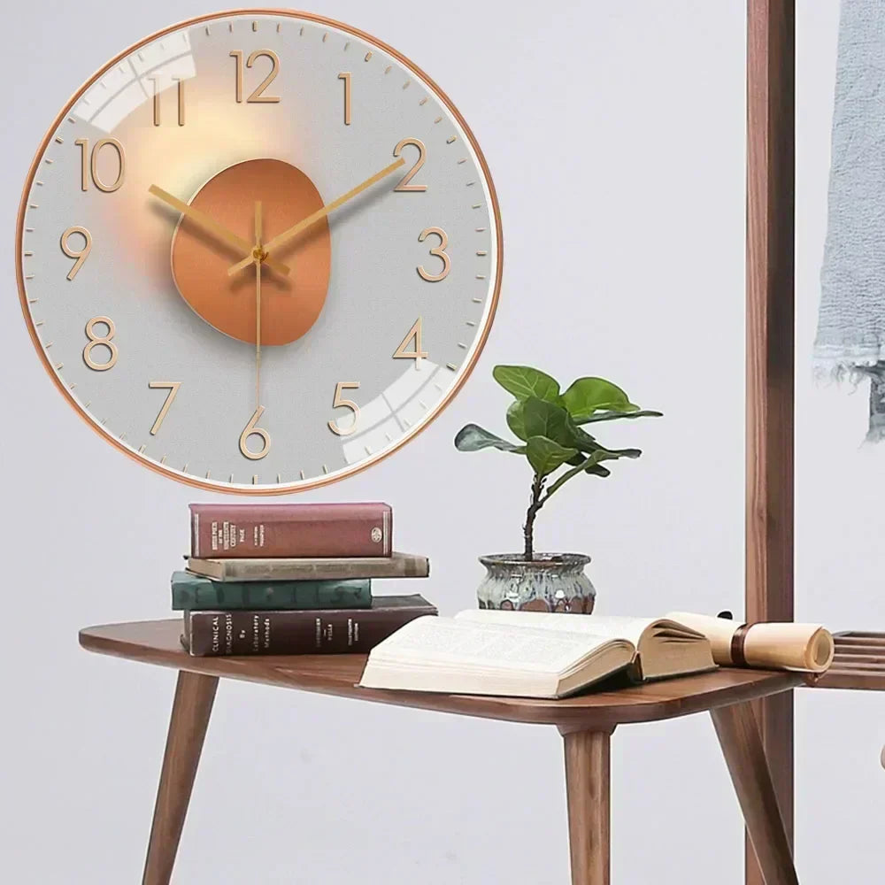 Modern Round Wall Clock with Silent Quartz Movement and Decorative Dial Design