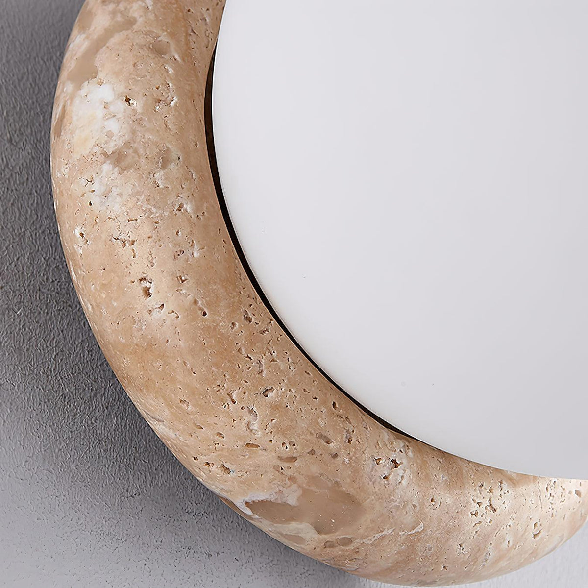 Modern Round Wall Lamp with Travertine Stone Base and Frosted Glass Shade