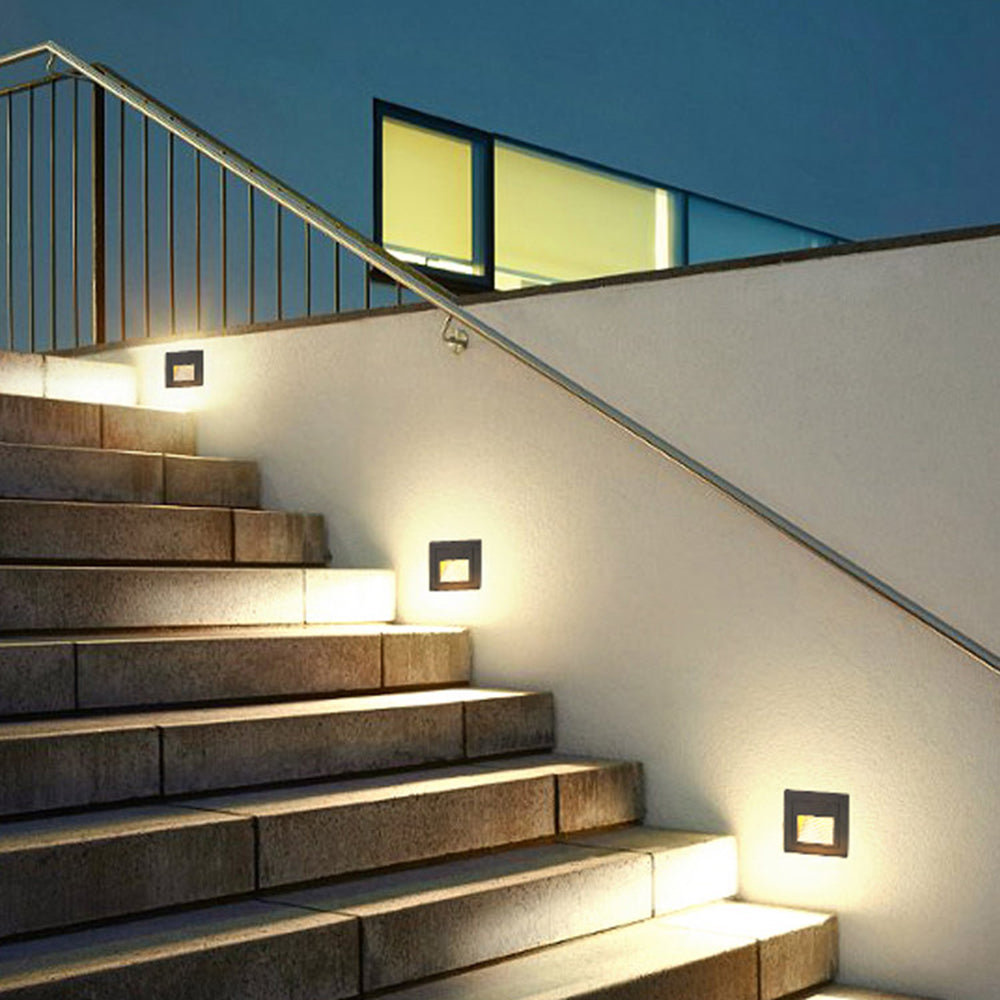 Modern Square Outdoor Deck and Step Light with Glass Shade