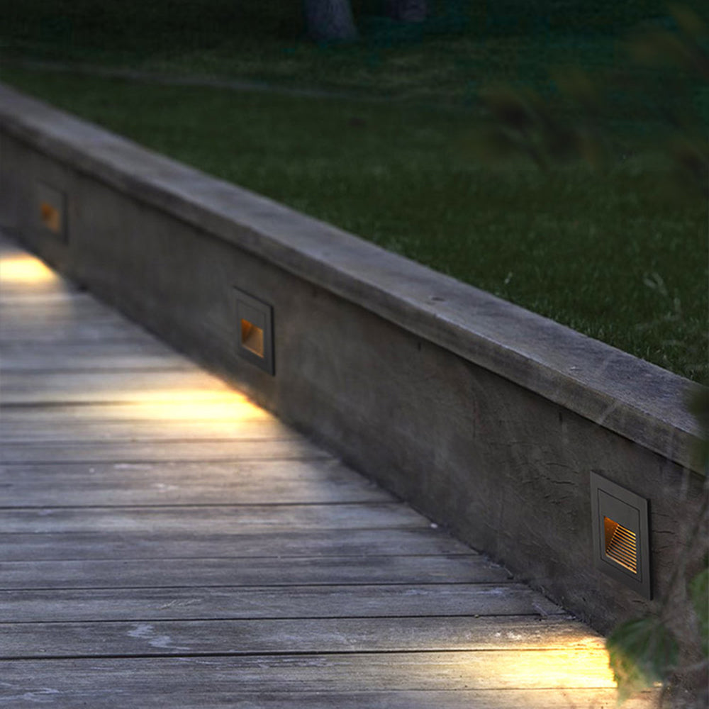Modern Square Outdoor Deck and Step Light with Glass Shade