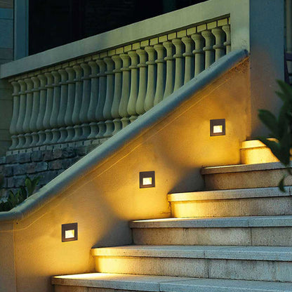 Modern Square Outdoor Deck and Step Light with Glass Shade