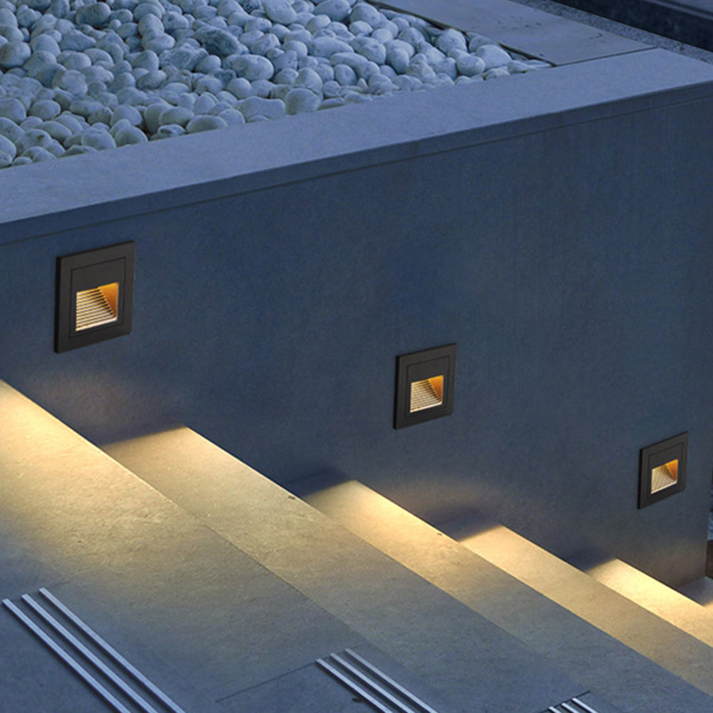 Modern Square Outdoor Deck and Step Light with Glass Shade
