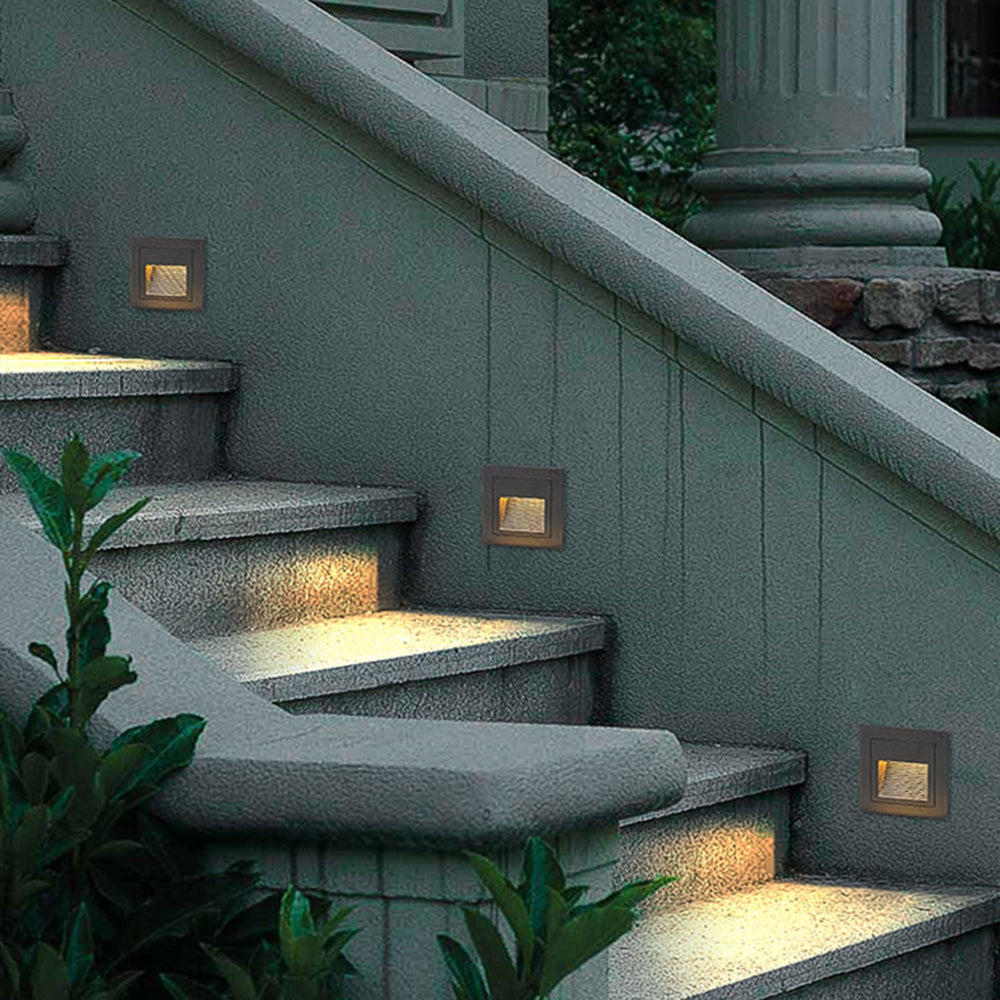 Modern Square Outdoor Deck and Step Light with Glass Shade