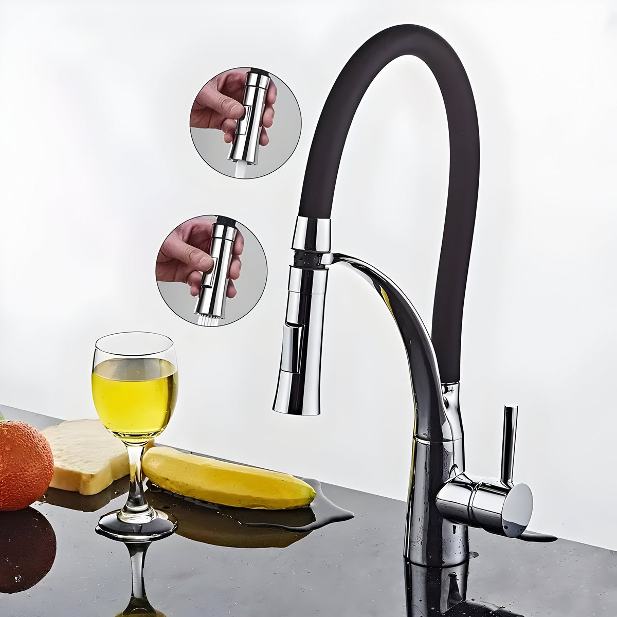 Modern Stainless Steel Kitchen Faucet with 360° Rotatable Pull-Out Spout
