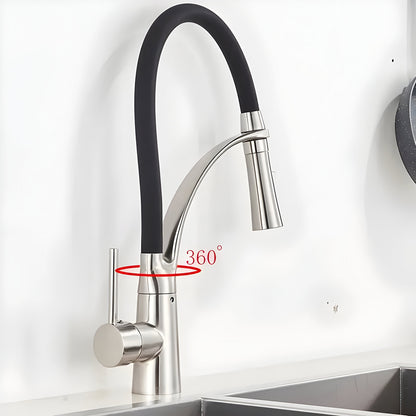Modern Stainless Steel Kitchen Faucet with 360° Rotatable Pull-Out Spout