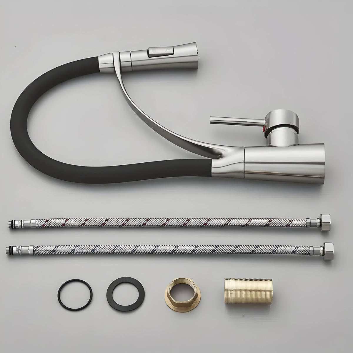 Modern Stainless Steel Kitchen Faucet with 360° Rotatable Pull-Out Spout