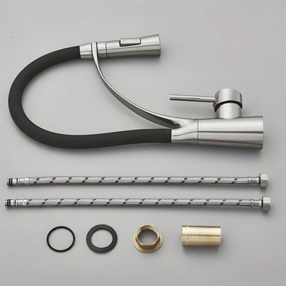 Modern Stainless Steel Kitchen Faucet with 360° Rotatable Pull-Out Spout