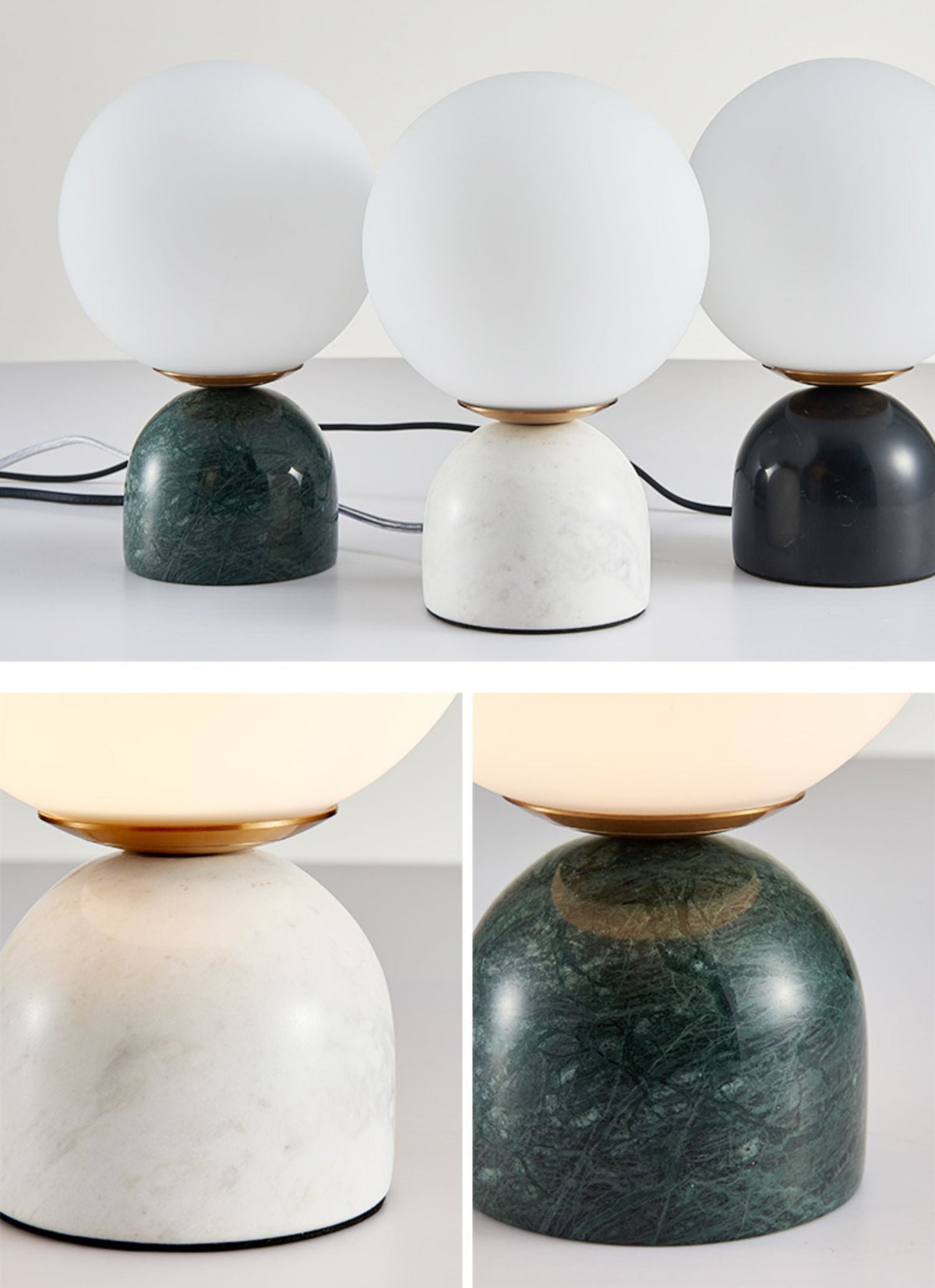 Modern Table Lamp with Marble Base and Globe Glass Shade