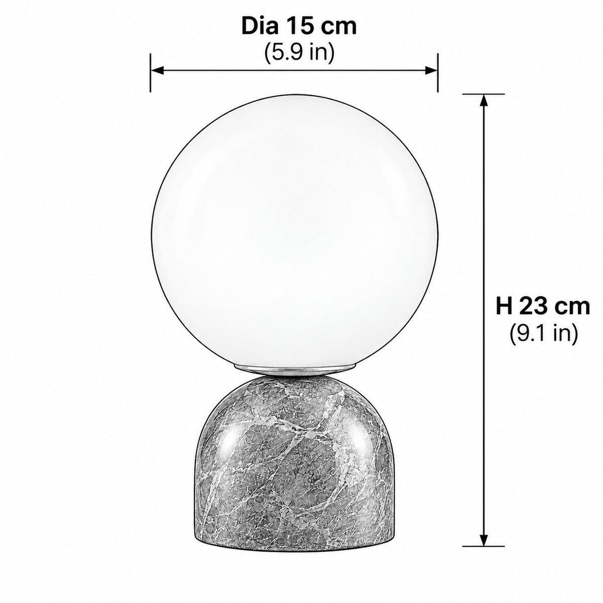 Modern Table Lamp with Marble Base and Globe Glass Shade