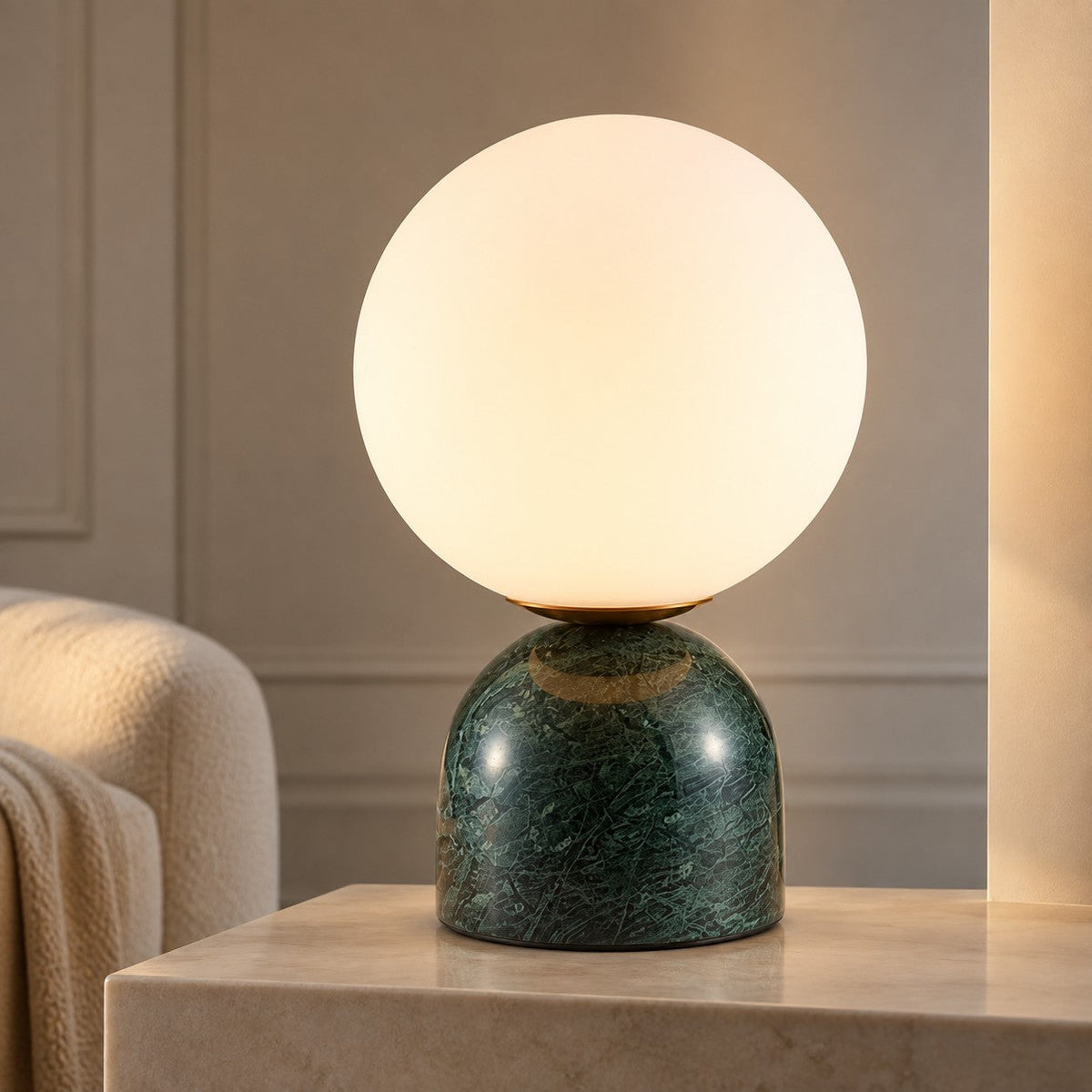 Modern Table Lamp with Marble Base and Globe Glass Shade