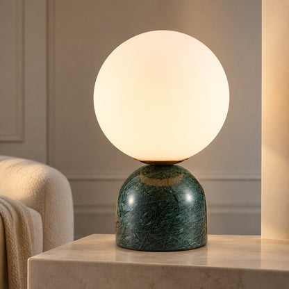 Modern Table Lamp with Marble Base and Globe Glass Shade