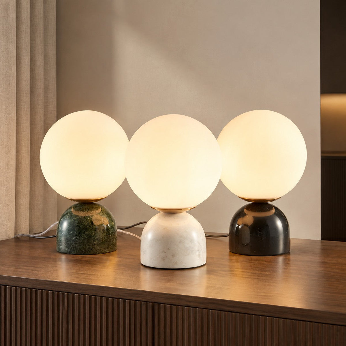 Modern Table Lamp with Marble Base and Globe Glass Shade