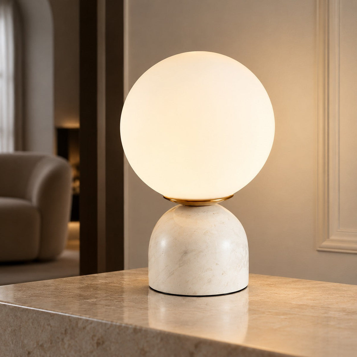 Modern Table Lamp with Marble Base and Globe Glass Shade