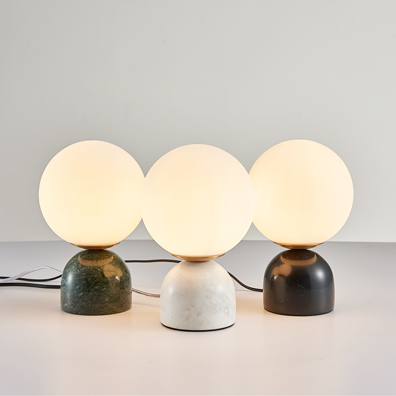 Modern Table Lamp with Marble Base and Globe Glass Shade