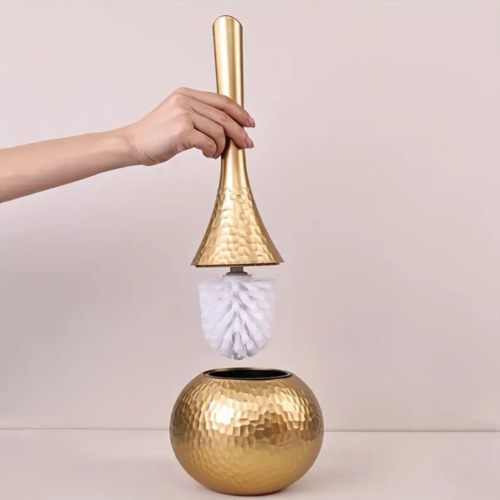 Modern Toilet Brush with Holder and Hammered Finish