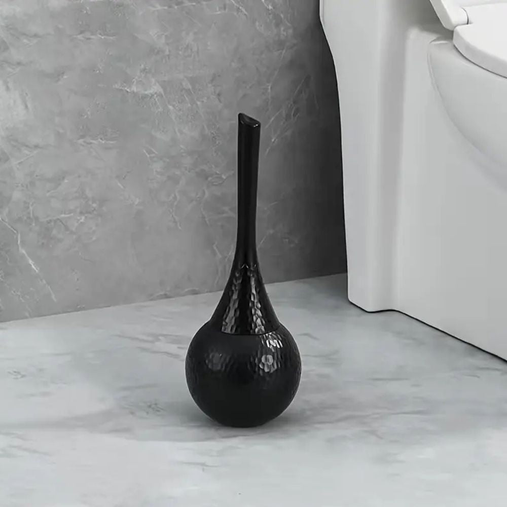 Modern Toilet Brush with Holder and Hammered Finish