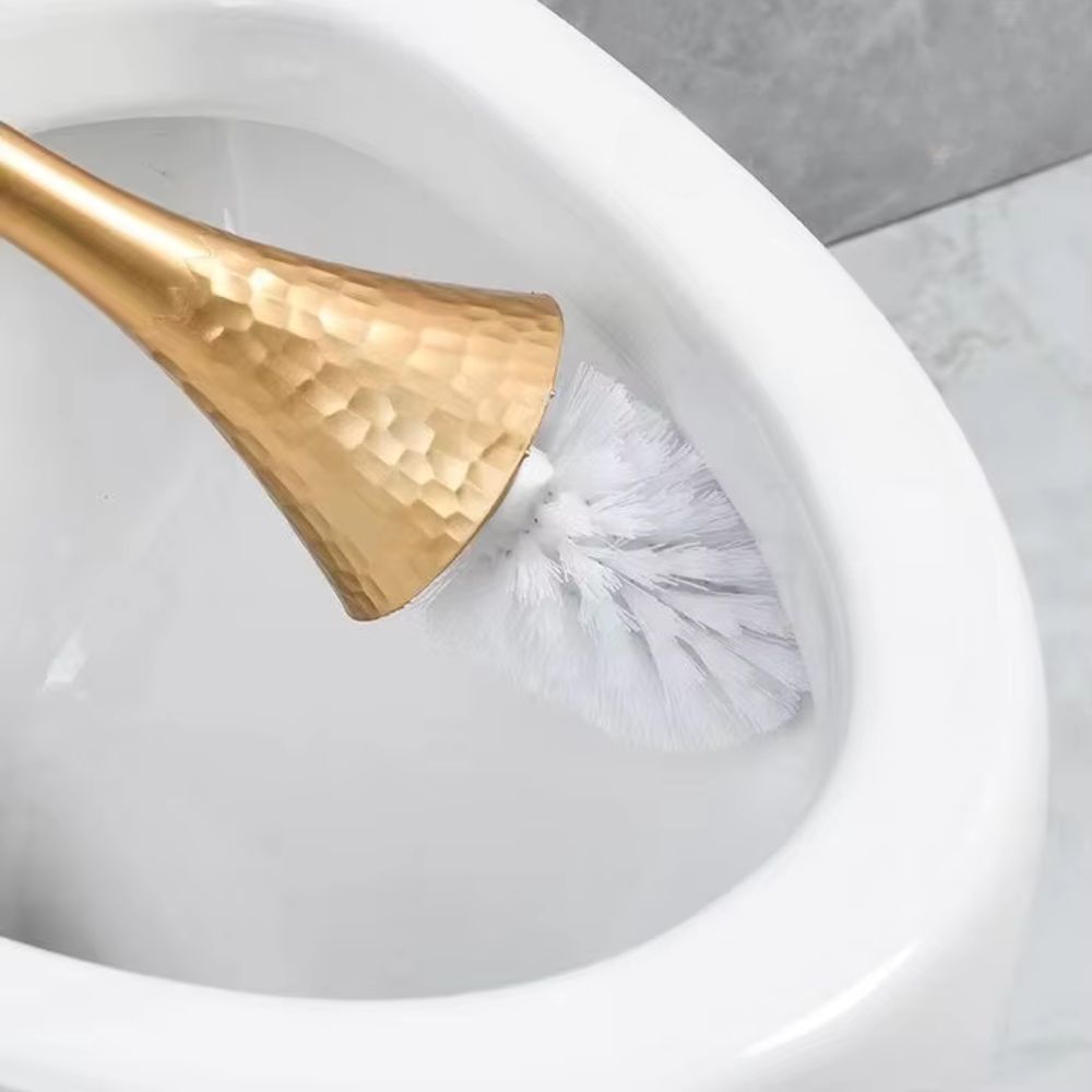 Modern Toilet Brush with Holder and Hammered Finish