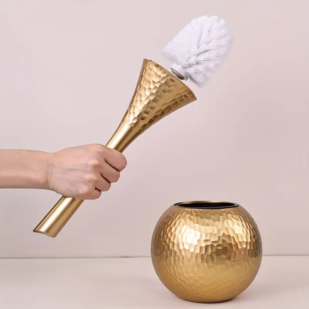 Modern Toilet Brush with Holder and Hammered Finish