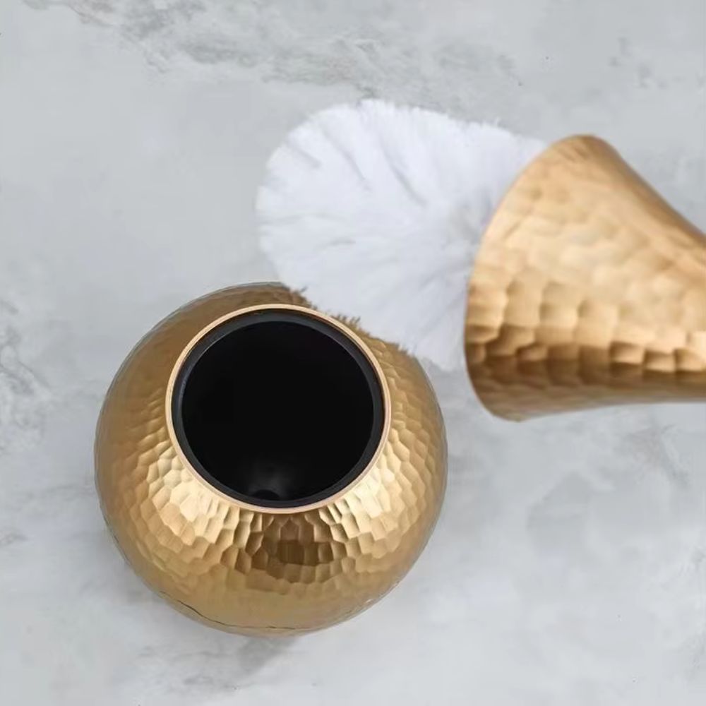 Modern Toilet Brush with Holder and Hammered Finish