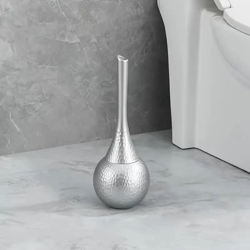 Modern Toilet Brush with Holder and Hammered Finish