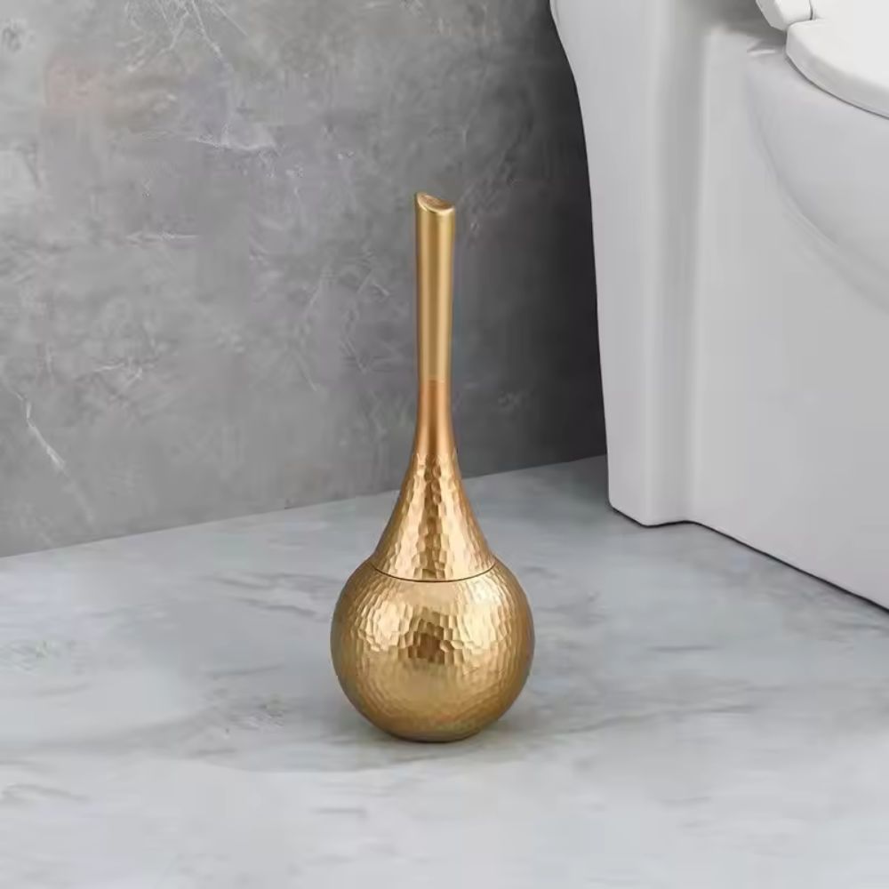 Modern Toilet Brush with Holder and Hammered Finish
