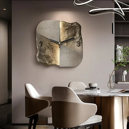 Modern Wall Clock with 3D Stone Texture Design and Silent Quartz Movement