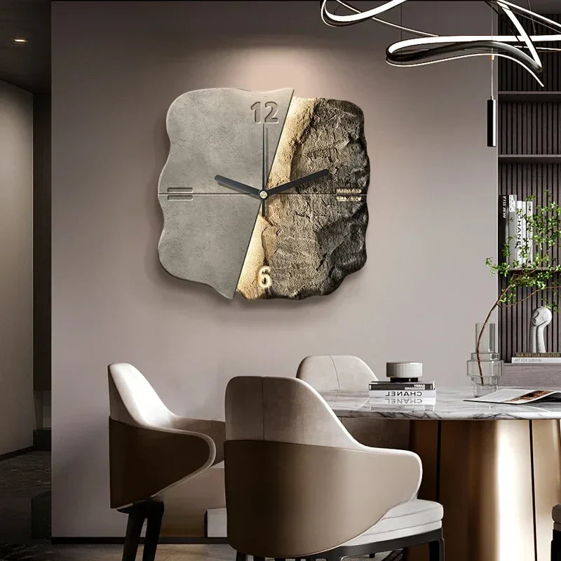 Modern Wall Clock with 3D Stone Texture Design and Silent Quartz Movement