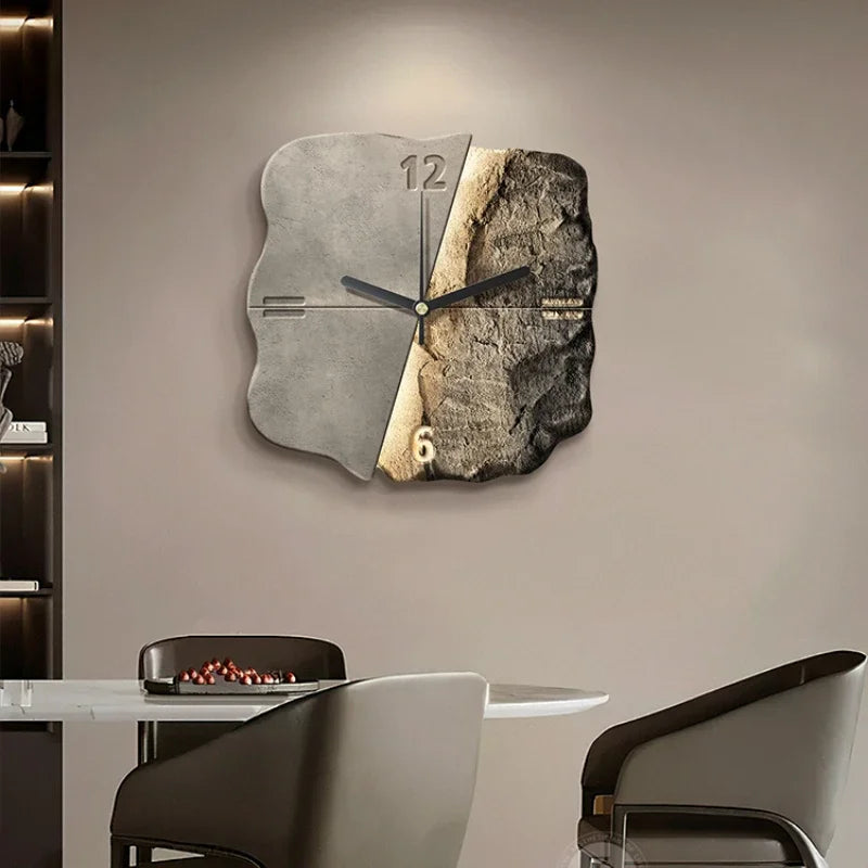 Modern Wall Clock with 3D Stone Texture Design and Silent Quartz Movement