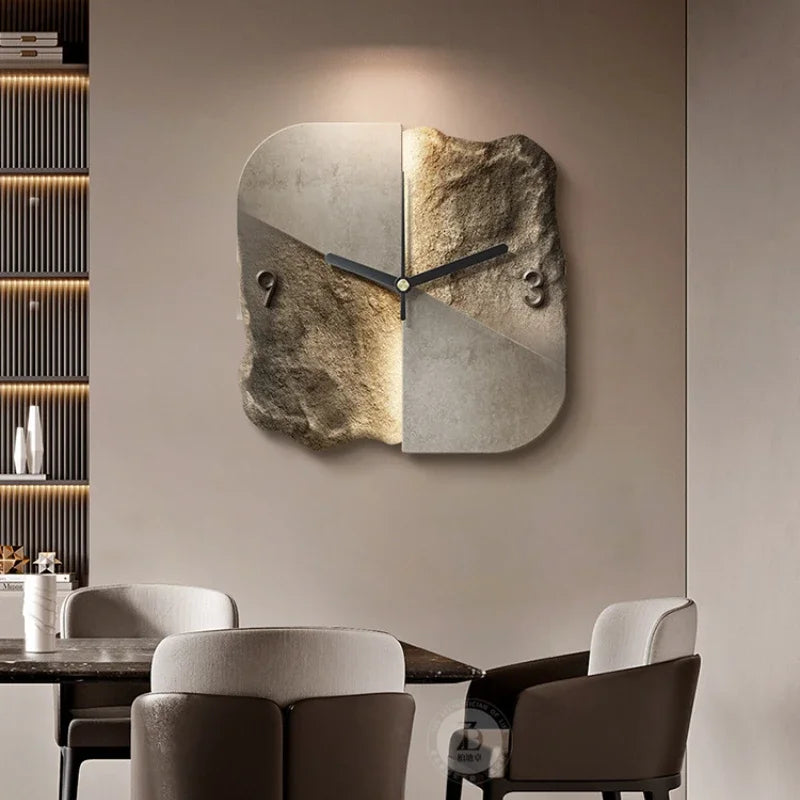 Modern Wall Clock with 3D Stone Texture Design and Silent Quartz Movement