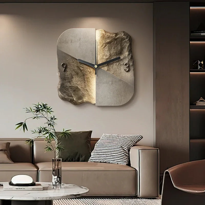 Modern Wall Clock with 3D Stone Texture Design and Silent Quartz Movement