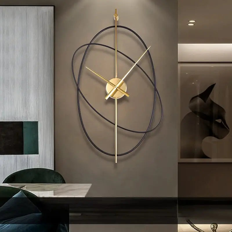 Modern Wall Clock with Overlapping Oval Rings and Silent Quartz Movement