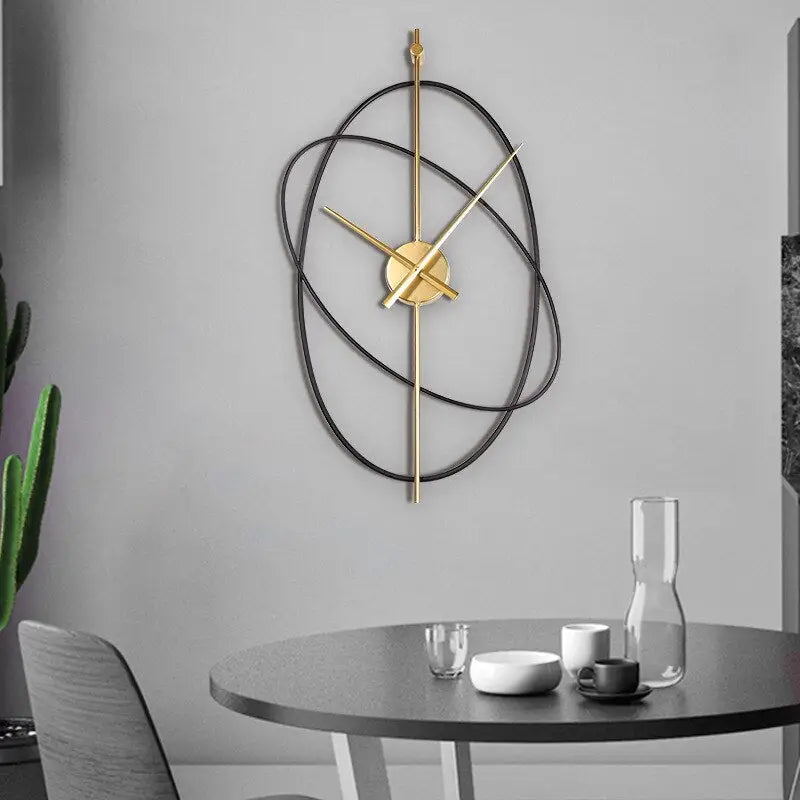 Modern Wall Clock with Overlapping Oval Rings and Silent Quartz Movement