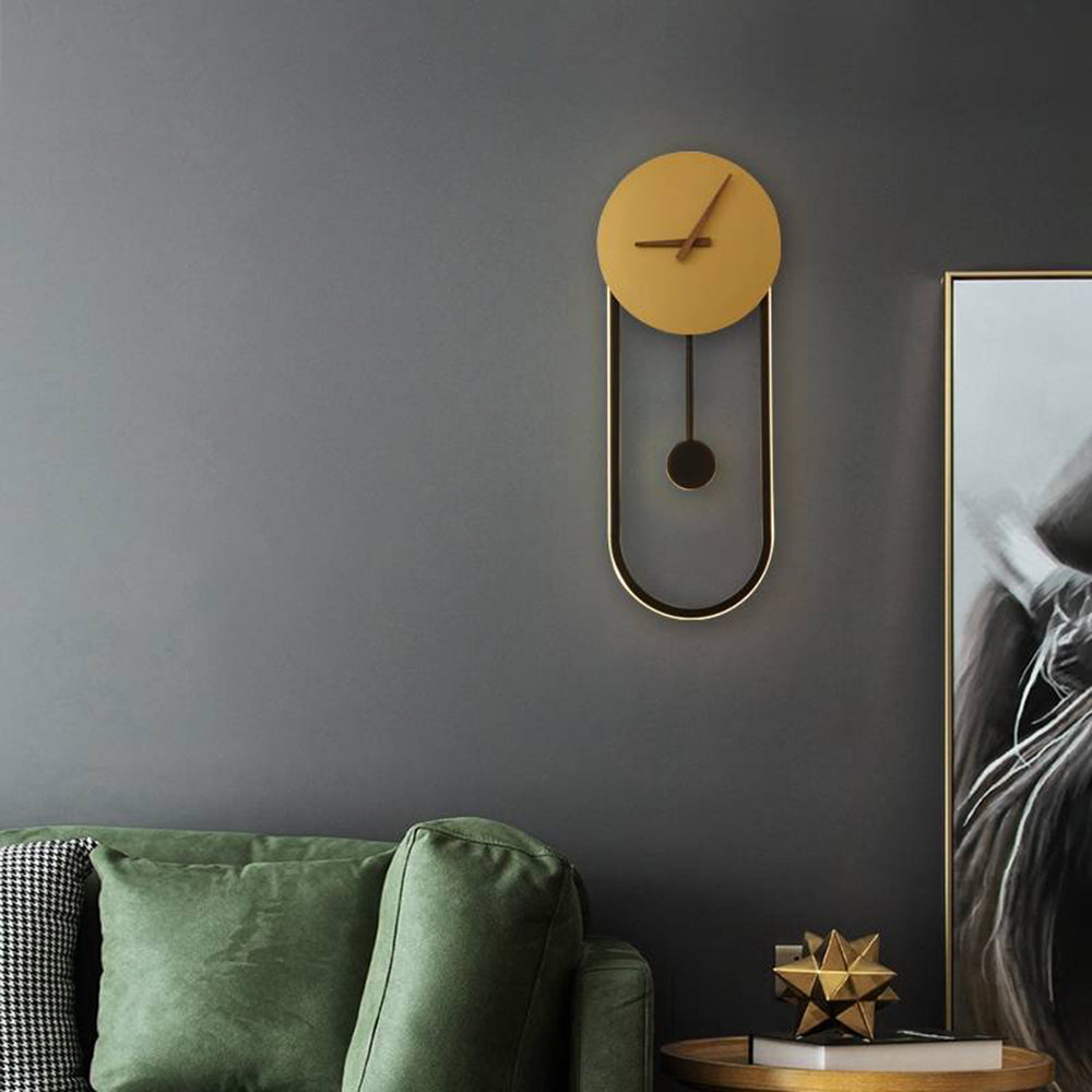 Modern Wall Lamp with Clock and Pendulum, Integrated LED, 8.7" / 22 cm Dial