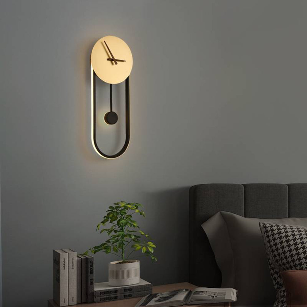Modern Wall Lamp with Clock and Pendulum, Integrated LED, 8.7" / 22 cm Dial