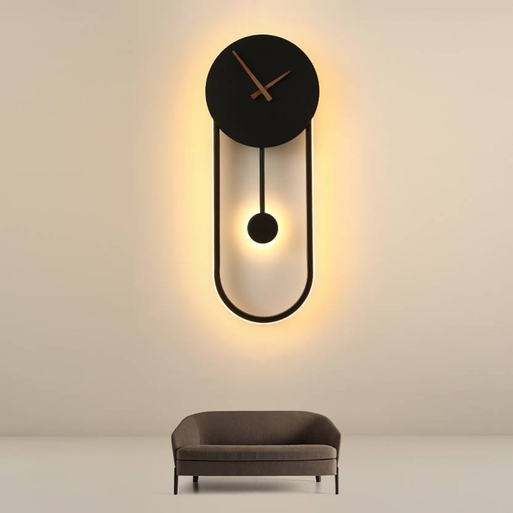 Modern Wall Lamp with Clock and Pendulum, Integrated LED, 8.7" / 22 cm Dial