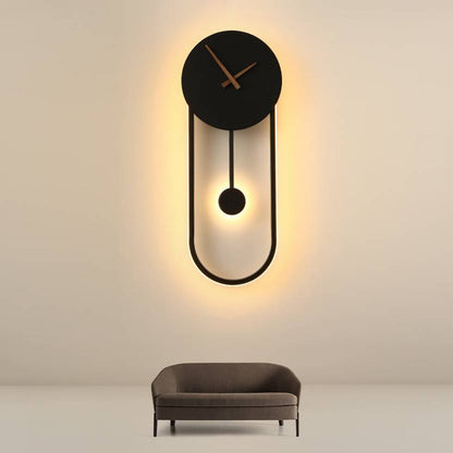 Modern Wall Lamp with Clock and Pendulum, Integrated LED, 8.7" / 22 cm Dial