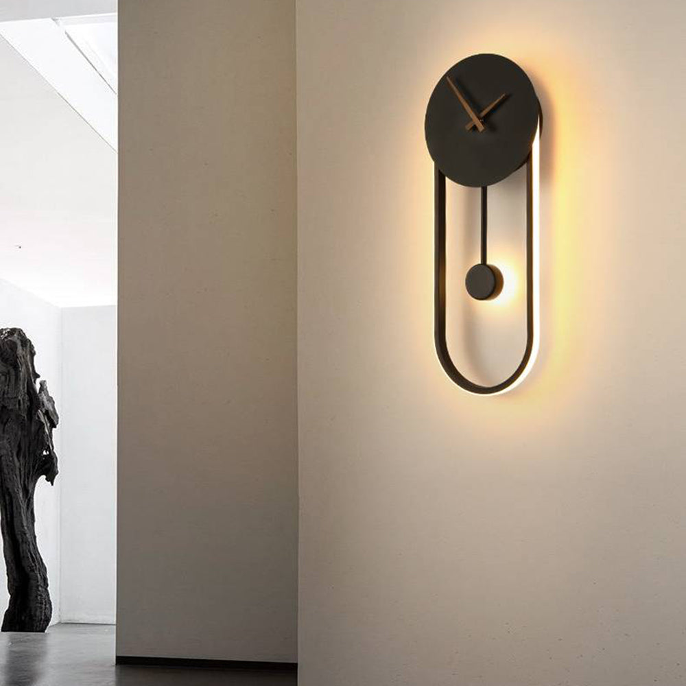 Modern Wall Lamp with Clock and Pendulum, Integrated LED, 8.7" / 22 cm Dial