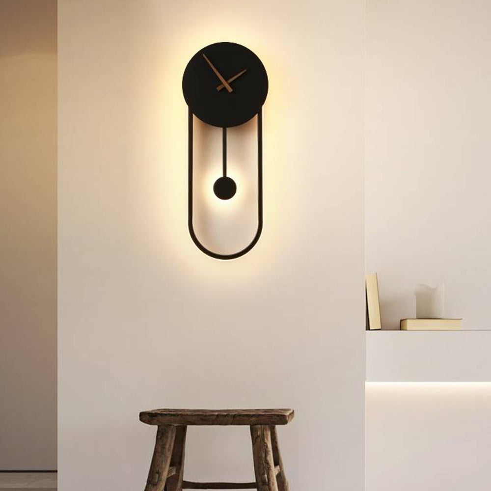 Modern Wall Lamp with Clock and Pendulum, Integrated LED, 8.7" / 22 cm Dial