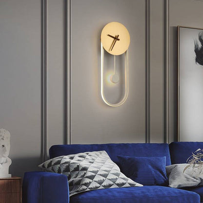 Modern Wall Lamp with Clock and Pendulum, Integrated LED, 8.7" / 22 cm Dial