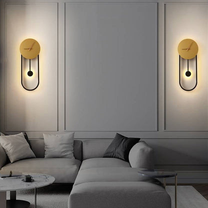 Modern Wall Lamp with Clock and Pendulum, Integrated LED, 8.7" / 22 cm Dial